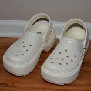 CROCS CHUNKY PLATFORM BONE WHITE STOMP MEGA CHALK CLOG COMFY SLIDE NWOB M/7 W/9